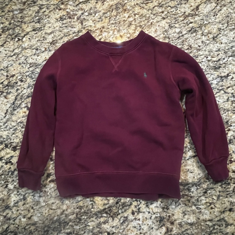 Polo Ralph Lauren Boys S Burgundy Crewneck Sweatshirt Fleece Pullover Pony Logo
